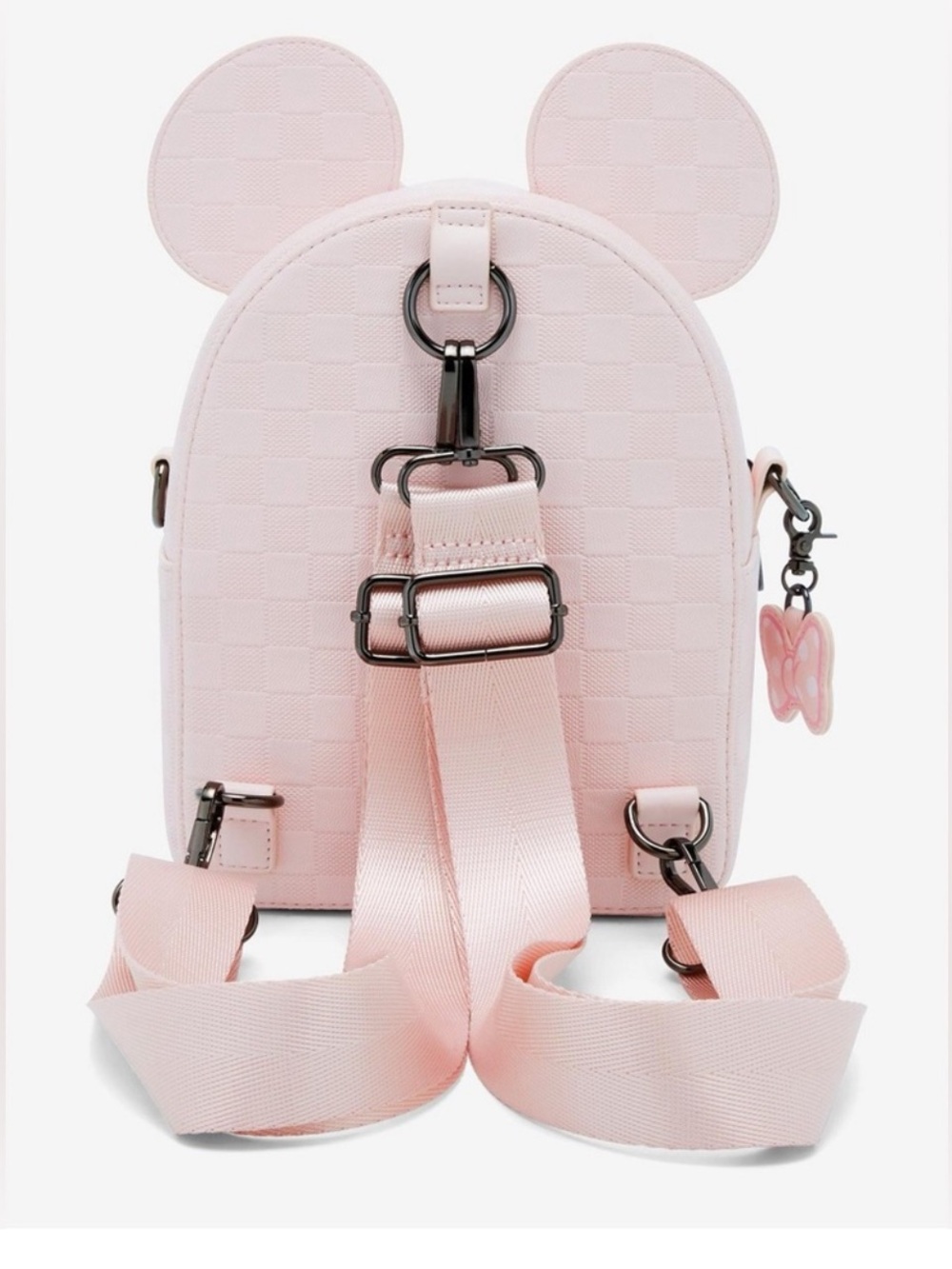 Loungefly Pink Minnie Mouse Mini Checkered Texture Backpack Crossbody Purse - Picture 14 of 15